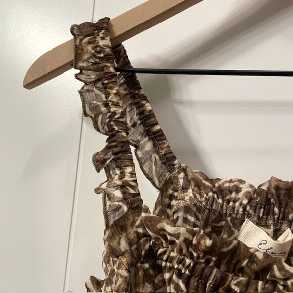 NWT Elan Brown Tulum Boho Abstract Printed Tank Top Ruffle Trim Size Medium - Picture 4 of 15